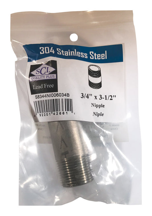 Smith-Cooper  3/4 in. MPT   x 3-1/2 in. L Stainless Steel  Nipple
