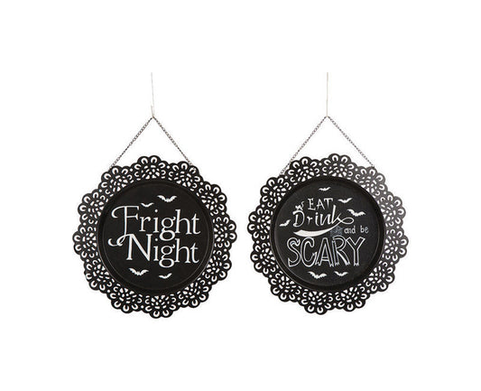 Celebrations Fright Night/Eat Drink And Be Scary Signs Wall Decoration 12.6 in. H x 0.59 in. W 1 pk (Pack of 6)