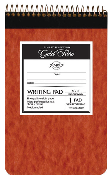Bloc de notas Ampad Gold Fibre 20-007, 5 x 8, 80 hojas, regla mediana, color marfil