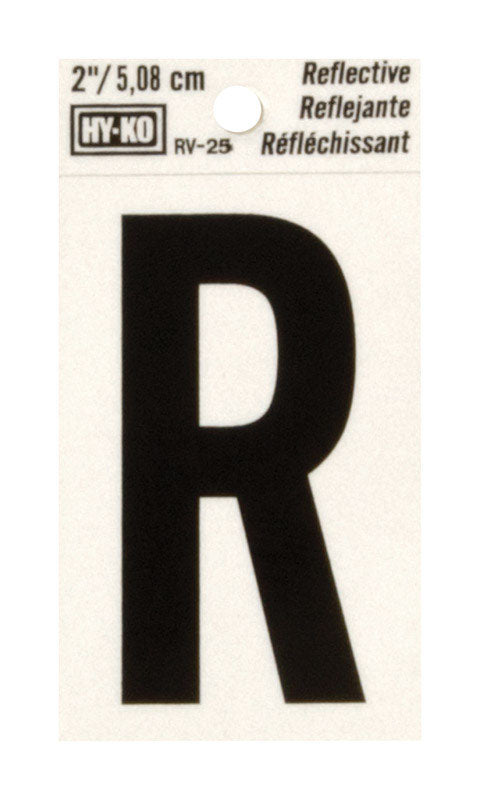 Hy-Ko 2 in. Reflective Black Vinyl Letter R Self-Adhesive 1 pc. (Pack of 10)