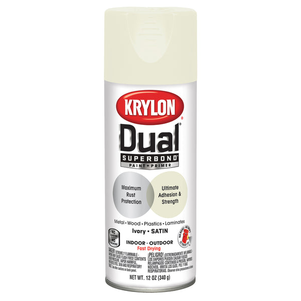 Pintura en aerosol + imprimación Krylon Dual Satin Ivory de 12 oz (paquete de 6)